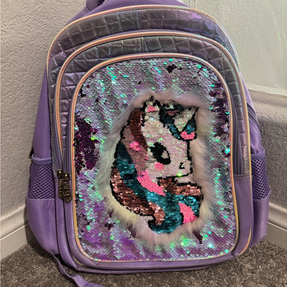 Sequin Unicorn Kids Backpack - Purple